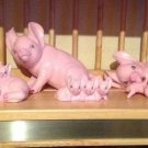 Family Of Hand Painted Vintage Ceramic Pink Pigs Adults And Piglets
