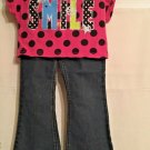 Toddlers Girls 4T Jordache Flare Jeans & Girls Pink Smile Shirt Glitter Rinse