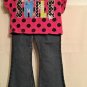 Toddlers Girls 4T Jordache Flare Jeans & Girls Pink Smile Shirt Glitter Rinse