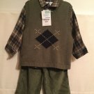 KRU Supplies Boys 24 Mths Three Pc Set Pants L.S. Button Front Shirt Vest Multi