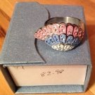 (R003) Wing Ring Size 9 Stainless Steel Pink, Blue, Clear Crystals