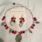 Kim Rogers Women’s Two Pc Set Fish Hook Dangle Earrings 16” Necklace Red Black