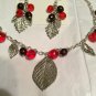 Kim Rogers Womenâs Two Pc Set Fish Hook Dangle Earrings 16â Necklace Red Black