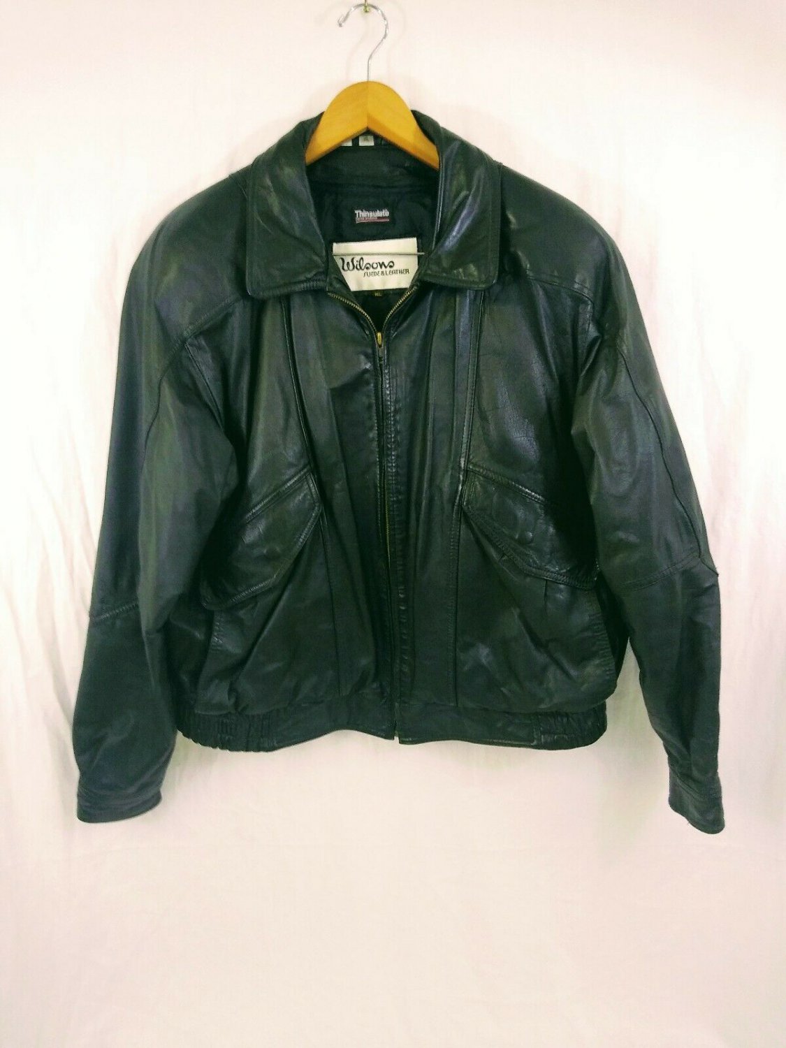 Wilsons Thinsulate Zip Out Liner Black Leather Bomber Style Jacket Mens Size XL