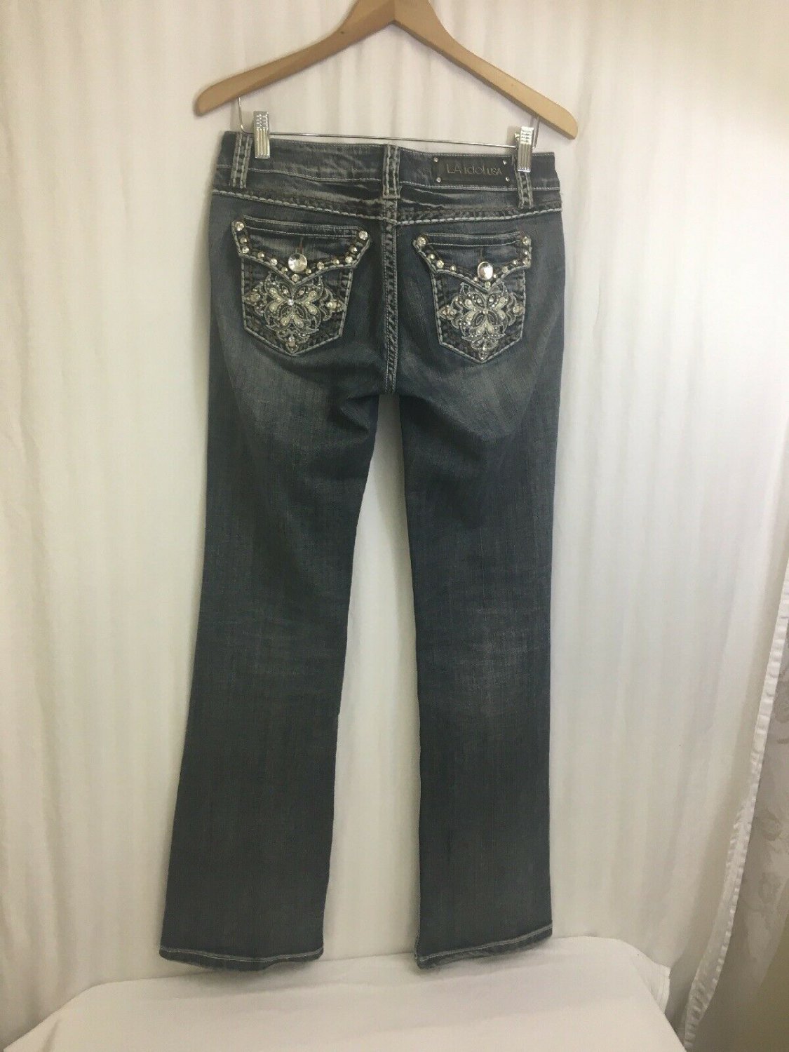 LA Idol Jeans Womens Bling Pockets 33 X 32 Bootcut Jeweled