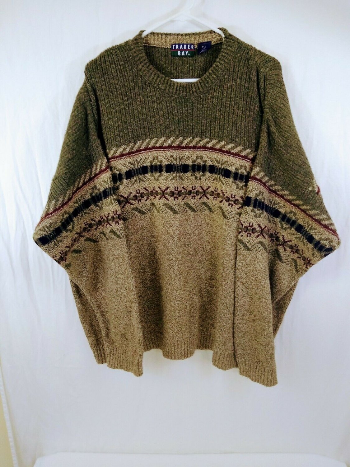 Trader Bay Green Grey Cotton Bld Pullover Long Sleeve Knit Sweater Mens Size 2XL