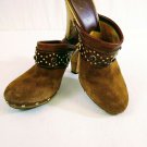 Michael Kors Brown Suede/Wooden High Heel Clog Slip-On Womens Shoes Size 7.5 M