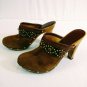 Michael Kors Brown Suede/Wooden High Heel Clog Slip-On Womens Shoes Size 7.5 M