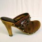 Michael Kors Brown Suede/Wooden High Heel Clog Slip-On Womens Shoes Size 7.5 M