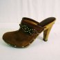 Michael Kors Brown Suede/Wooden High Heel Clog Slip-On Womens Shoes Size 7.5 M