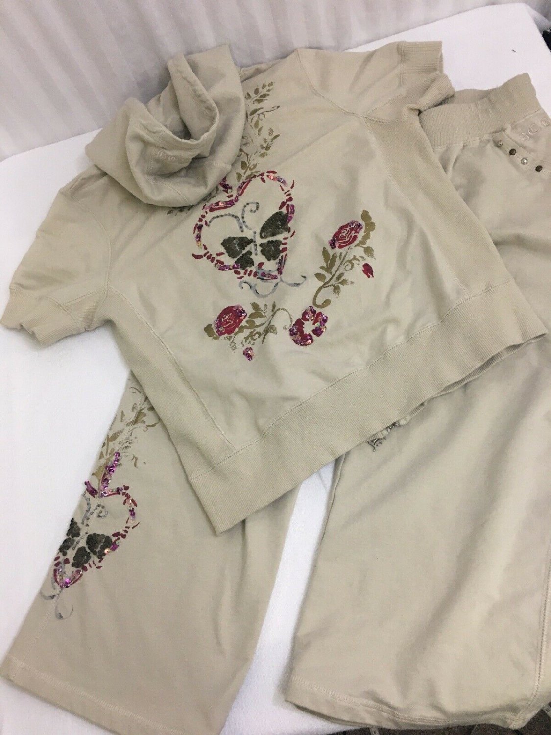 BCBG Maxazria Capri/top 2pc Set Zip Up Hoodie And Capri Pants Womens M