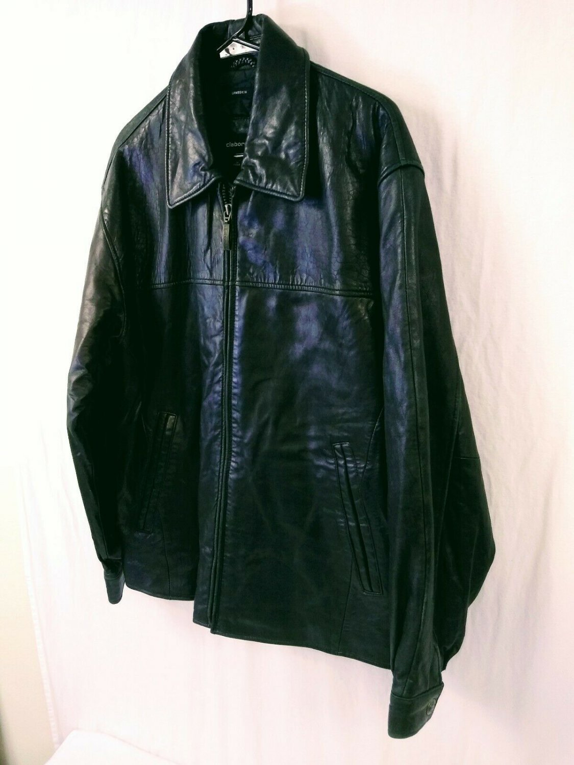 Claiborne Mens Black Lambskin Leather Quilted Lining Jacket Size Medium NICE
