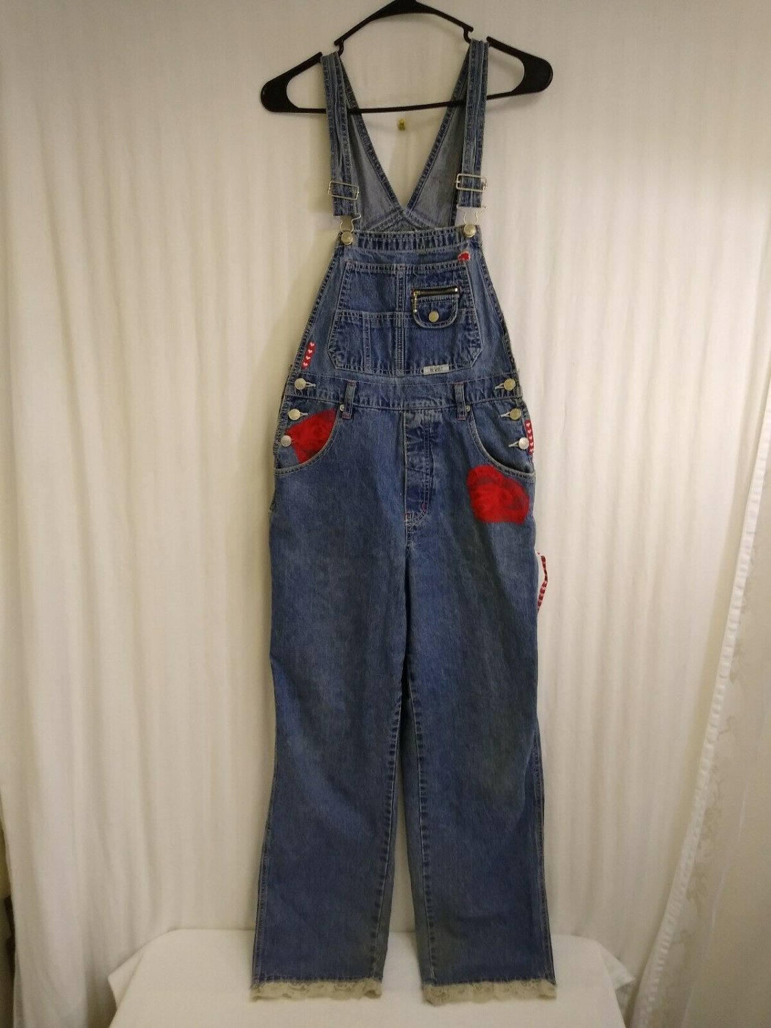 Revolt Vintage Classic Cotton Denim Bib Overalls Handmade Accents Womens Size S