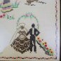 Vintage Linen Cross-stitch Needle Work Framed Sampler "The Little Minister"