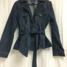 Baccini Jean Jacket Front Tie Womens Size Large Bling Back Blue Jean