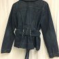 Baccini Jean Jacket Front Tie Womens Size Large Bling Back Blue Jean