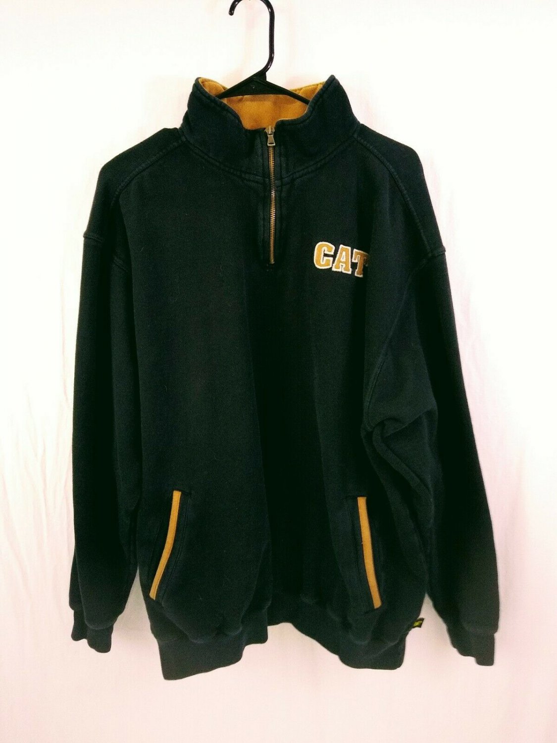 Caterpillar "CAT" Black Cotton Blend Mens 1/4 Zip Pullover Sweatshirt Size XL