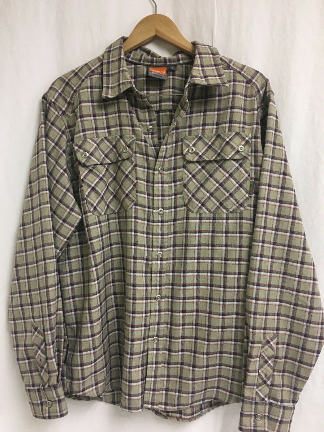 Merrel Button Up Shirt Opti Wick Mens Size Large Plaid Polyester Nylon Work