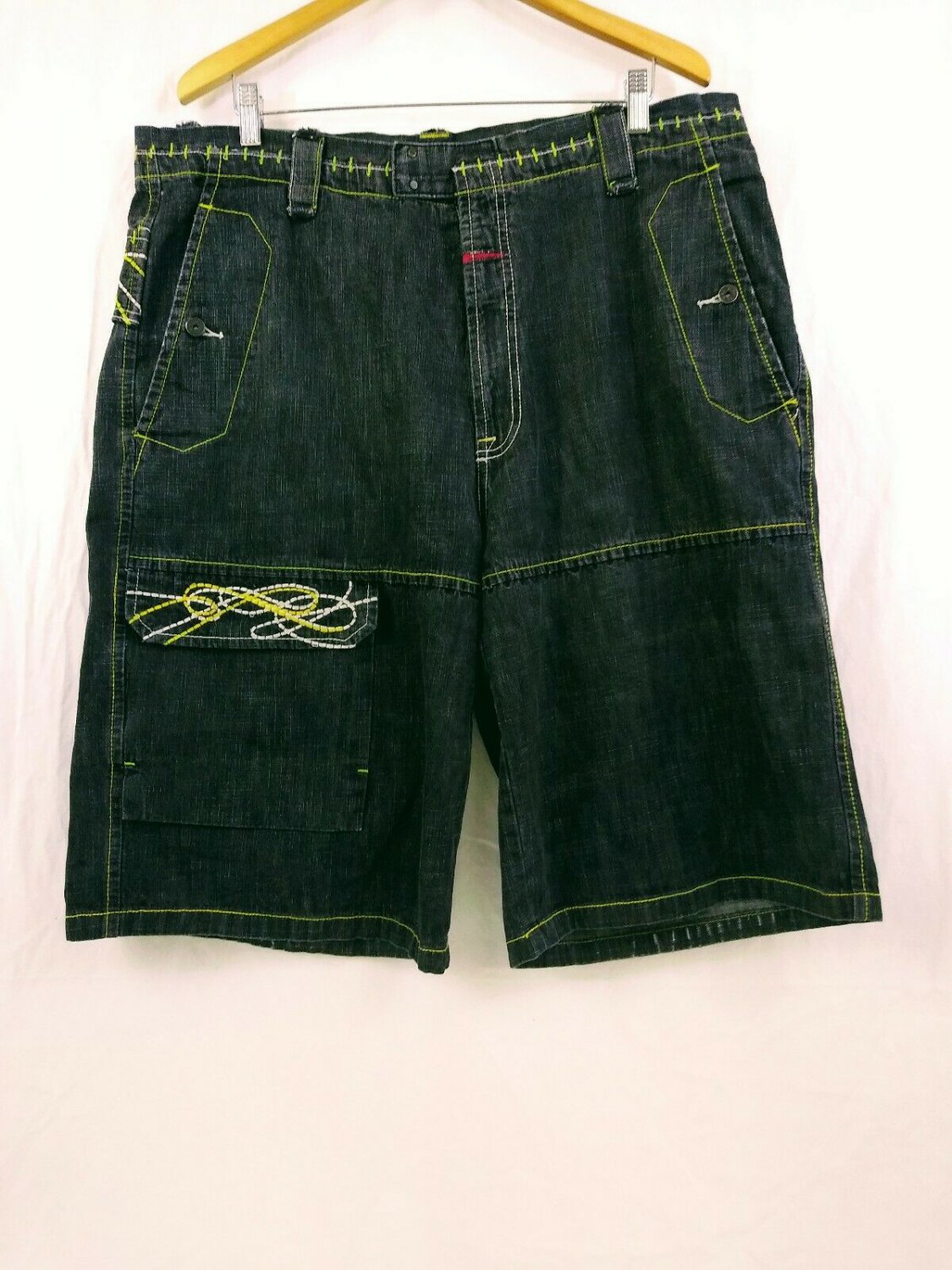 Le Jean De Marithe Francois Girbaud Black 100% Cotton Mens Cargo Shorts Size 40