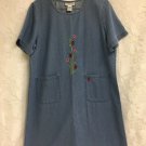 Country Store Denim Dress Ladybugs Floral Jean Womens Large Pullover Comfy