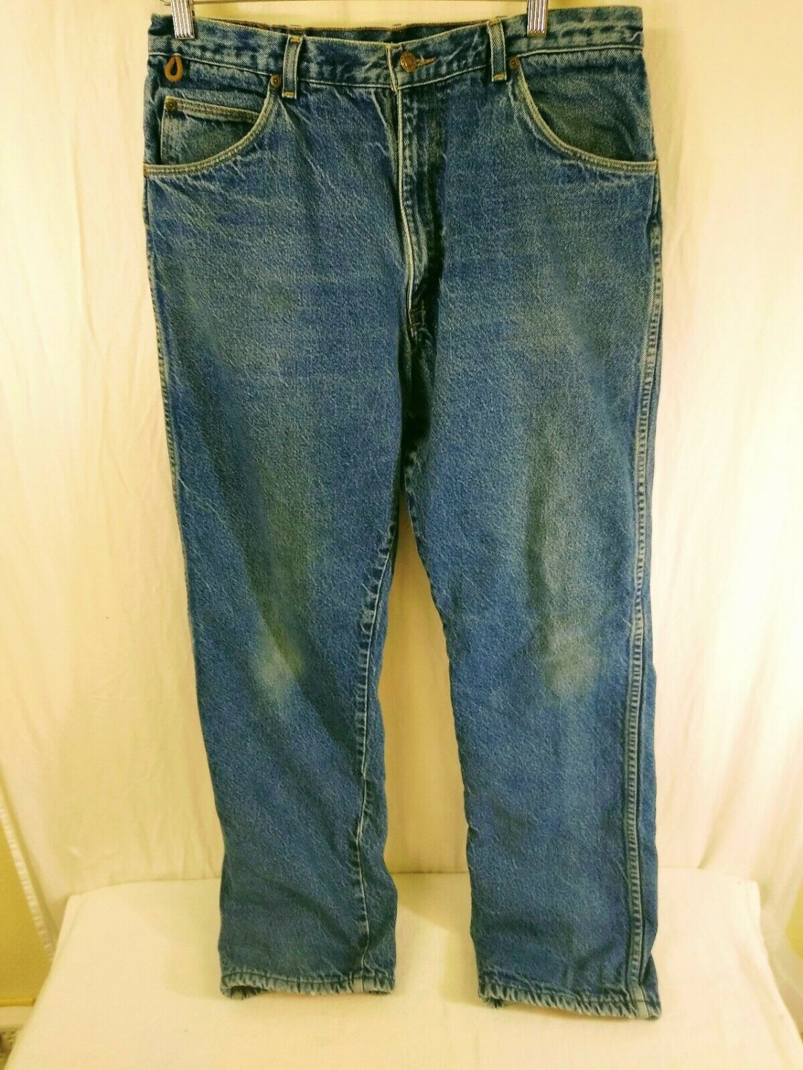 Wrangler Rugged Wear Fleece Lined Cotton Blue Denim Jeans Mens  (36x34) 34x33