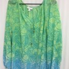 Charter Club Blouse Pullover Sheer Womens 1X Colorful Elastic Cuffs Long Sleeve