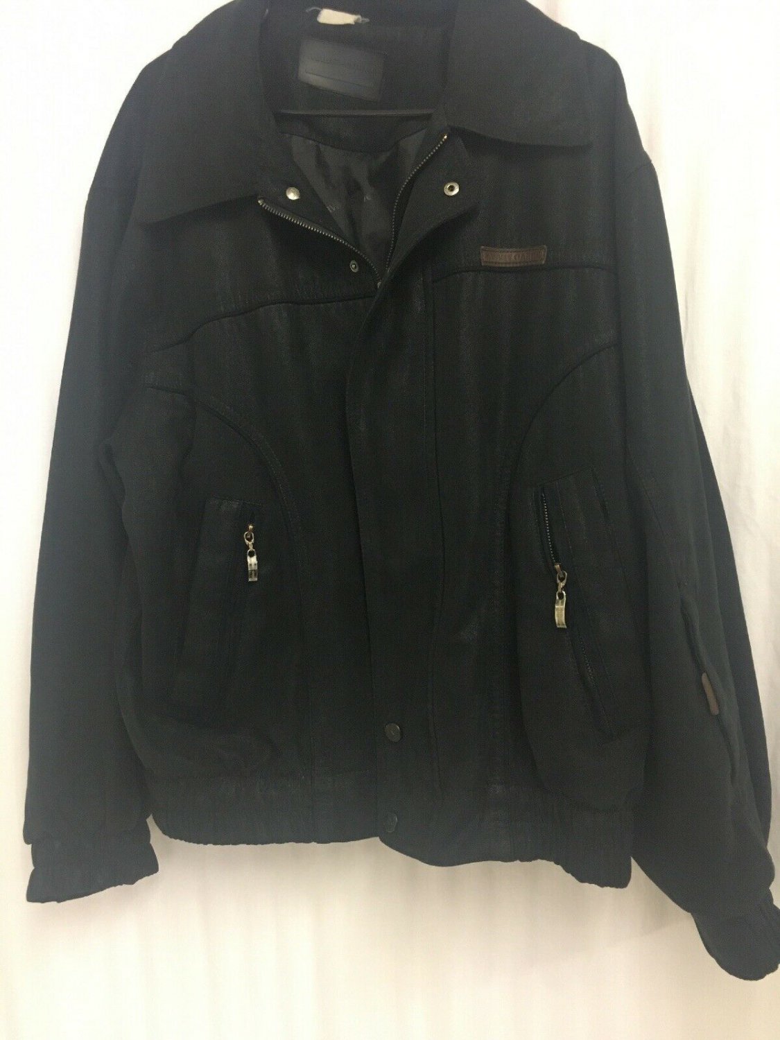 Avant Garde Bomber Jacket Mens Size XL Vintage Black Shine Coat Logo