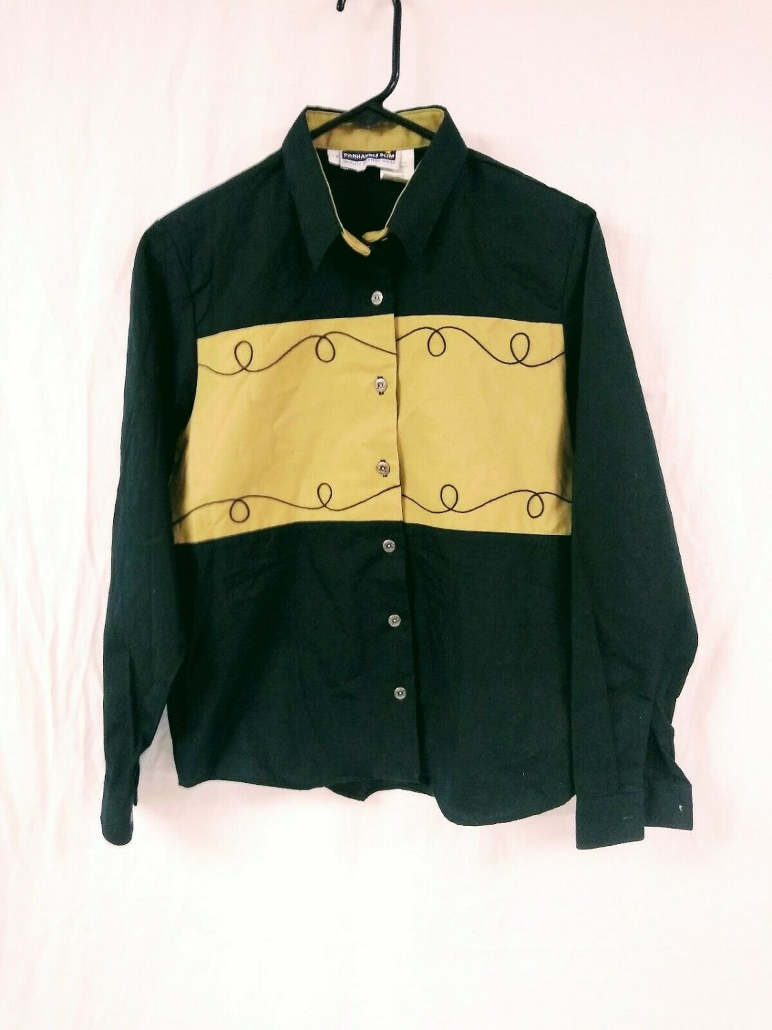 Panhandle Slim Quality Western Wear Black/Brown Button Up Shirt Womens Size S