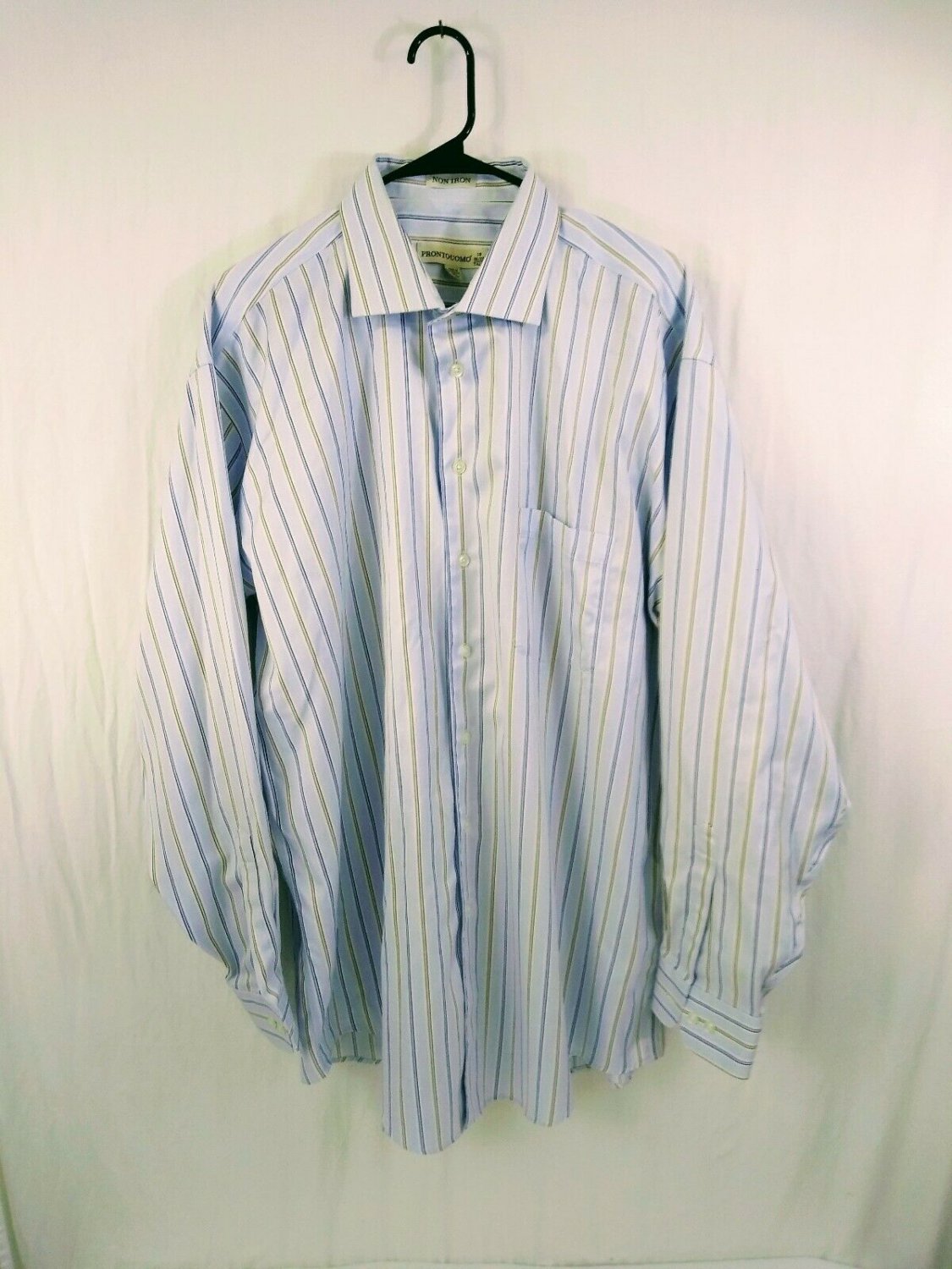Pronto Uomo 100% Cotton Non Iron Dress Shirt Mens Size 18  36/37 Tall Blue/Tan
