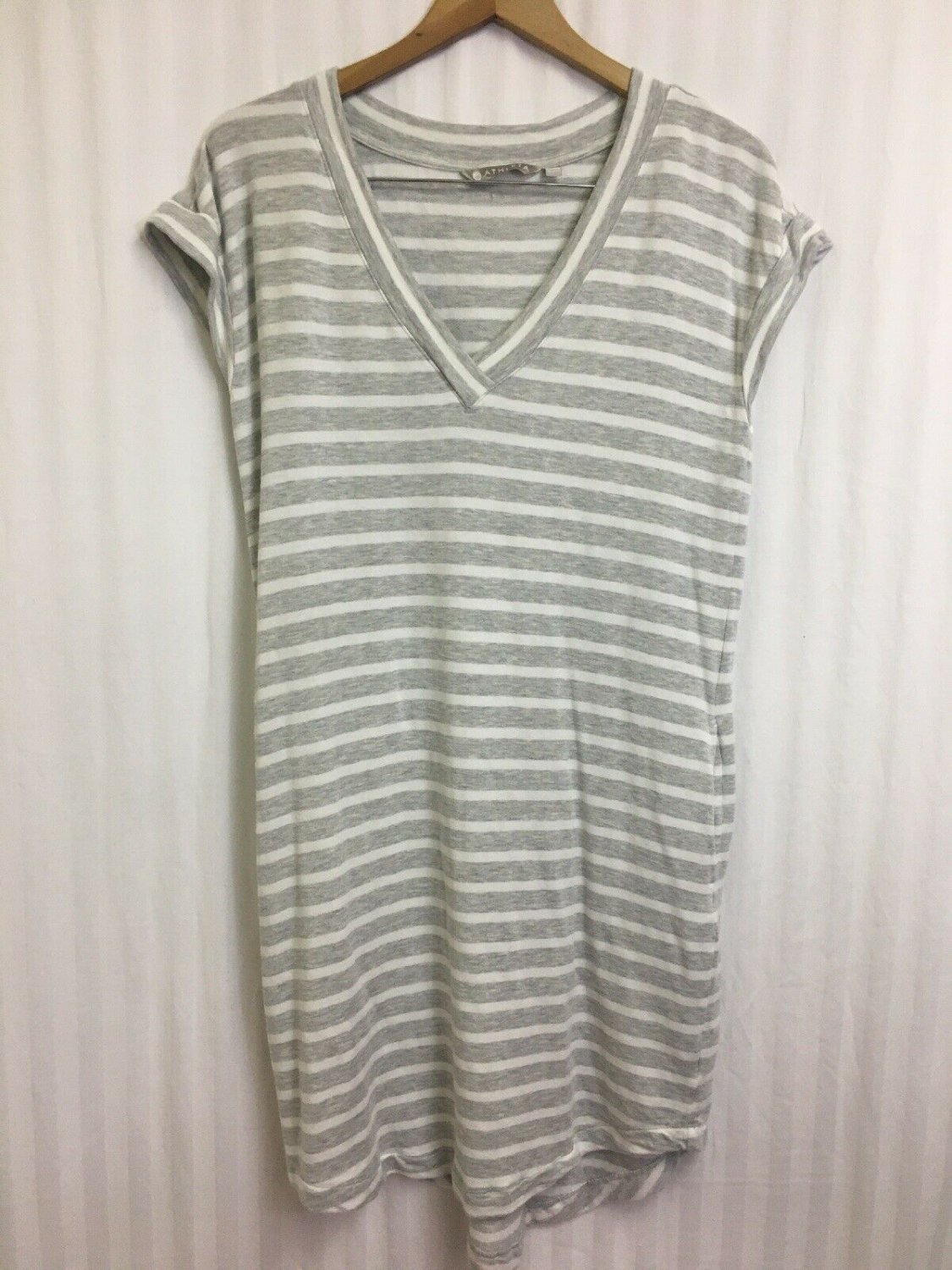 Athleta Dress Casual Comfy Gray White Stripe Hand Pockets Womens Medium
