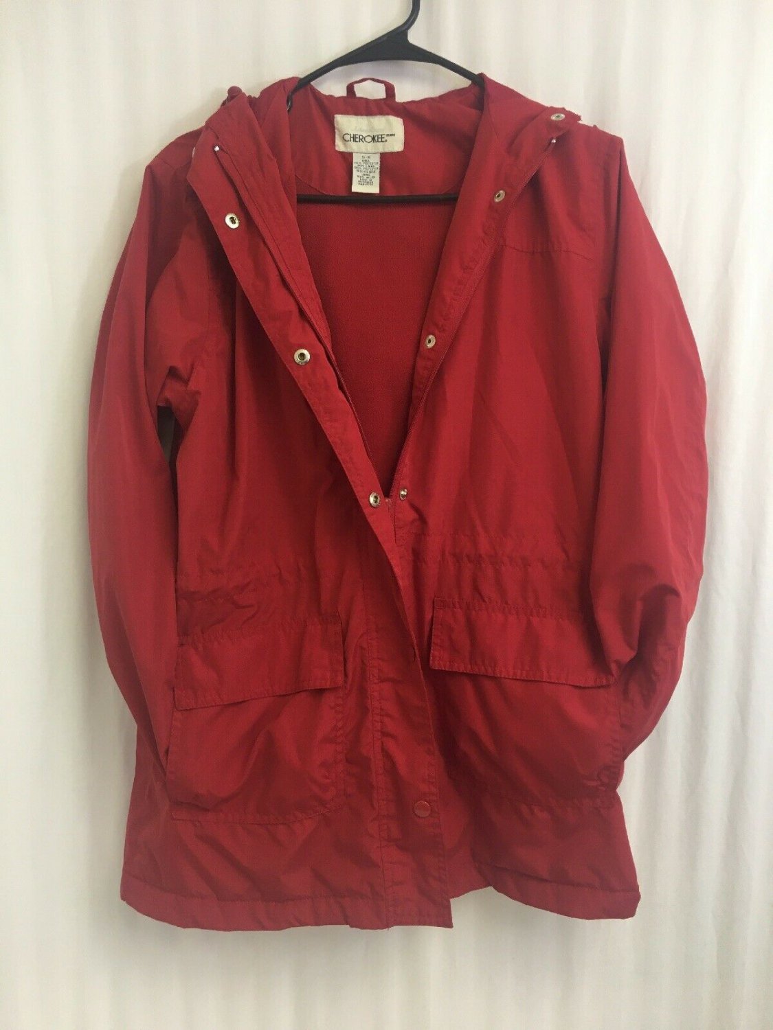 Cherokee Jacket Coat Womens Small Fleece Lined Drawstring Waist Hood Red