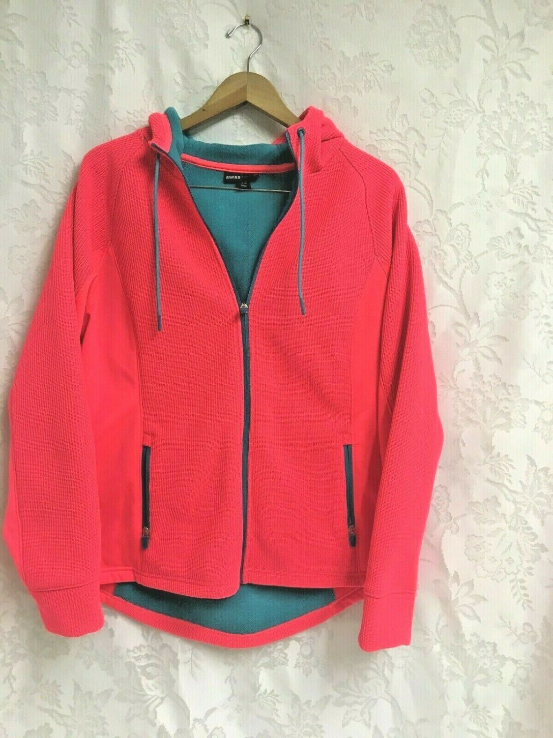 Swisstech Coral Teal Fleece Lined Zip Up Hoodie Waffle Youth Juniors XL 16-18