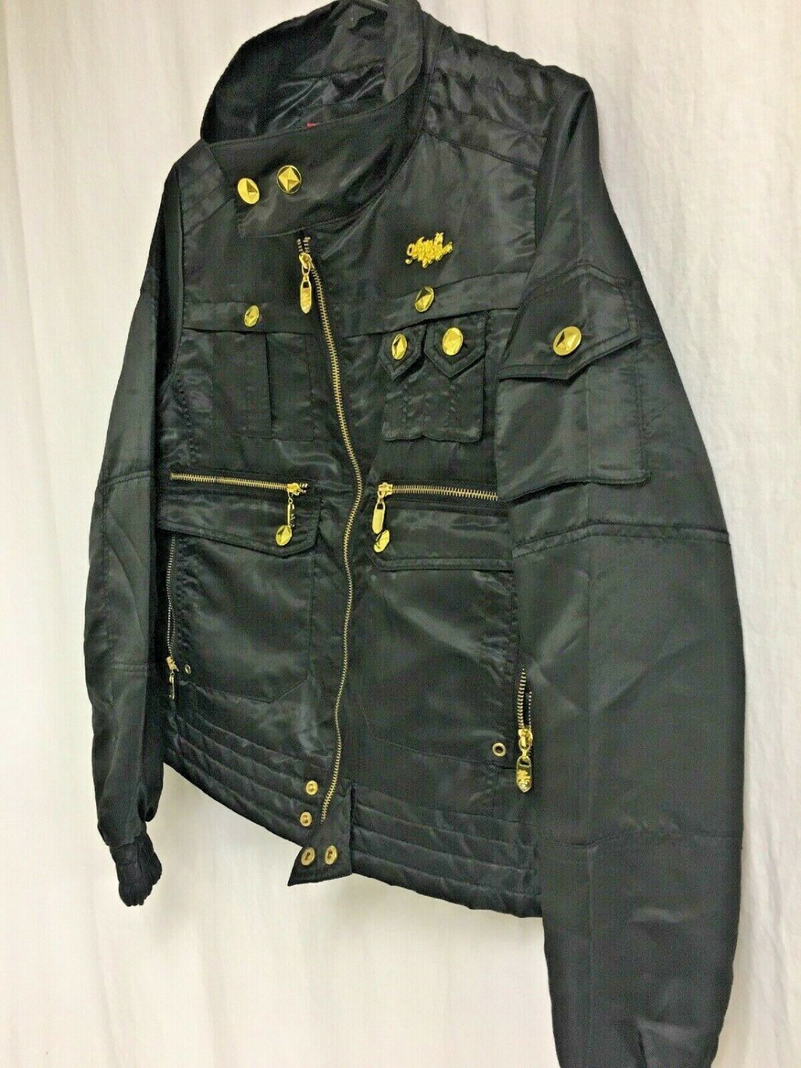 Apple Bottoms Jacket Logo Goldtone Women&acirc;��s Size XL Black Cute