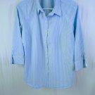 LL Bean Blue White Striped 100% Cotton Textured Womens Shirt/Blouse Size XL