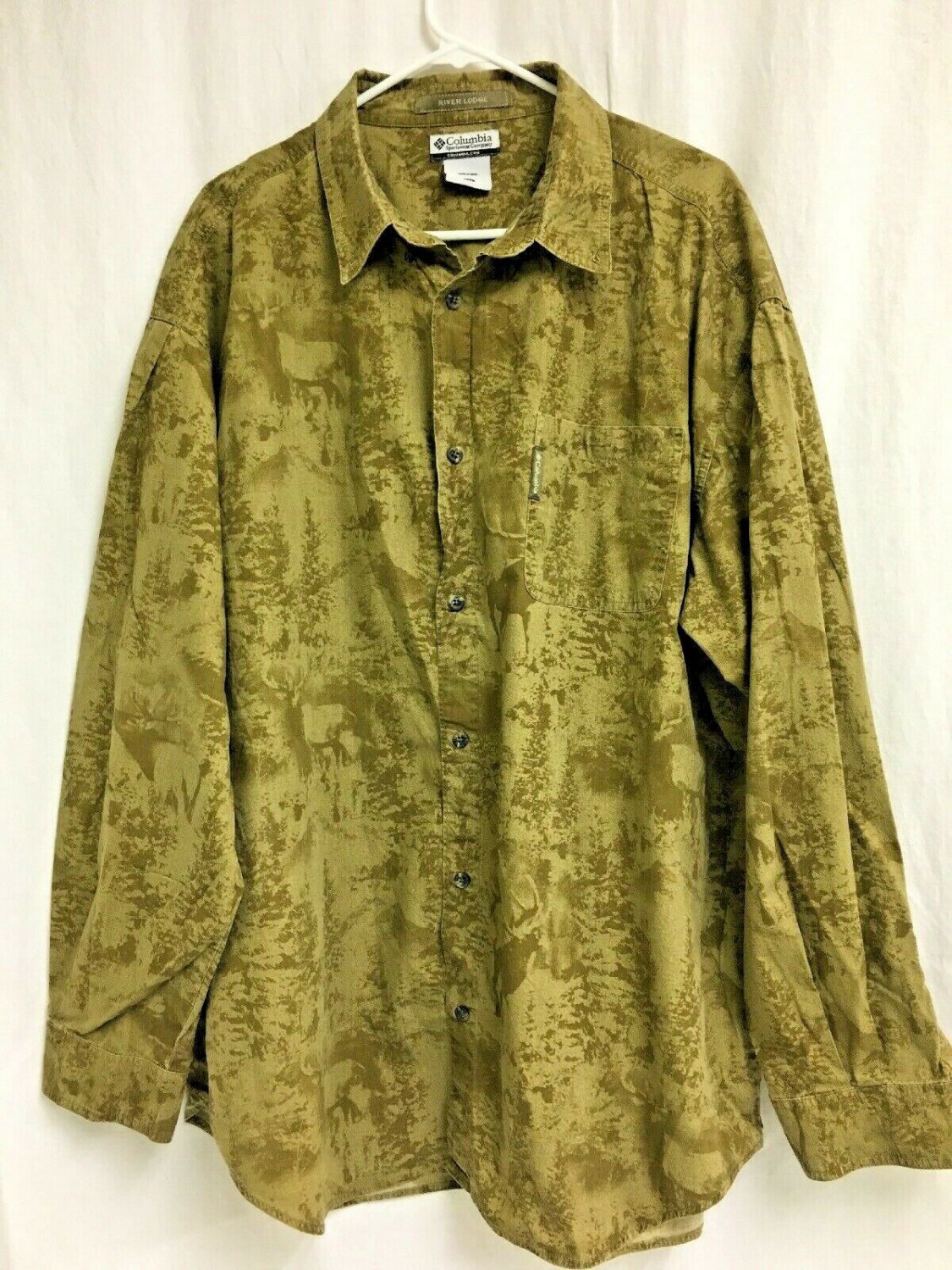 Columbia River Lodge Button Up Shirt Mens XXL Tan Elk Deer Long Sleeve Cotton