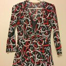 Notations Blouse Top Womens Size Medium Stretch Black Red Silver