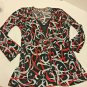 Notations Blouse Top Womens Size Medium Stretch Black Red Silver