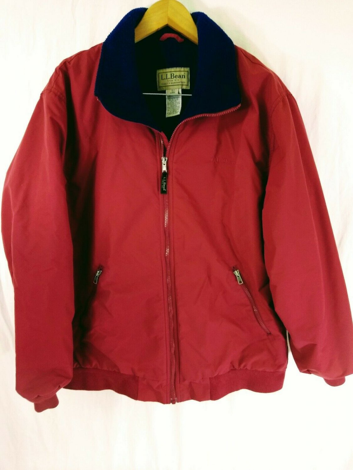 LL Bean Nylon Polyester Red Bomber Style Fleece Lined Mens Jacket Size L Tall