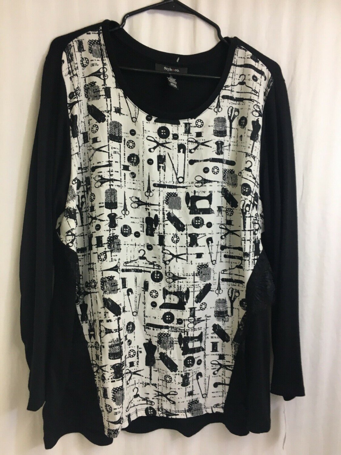 Style And Co Top Sew Chic Scissors And Sewing Machines Womens XL Pullover Blouse
