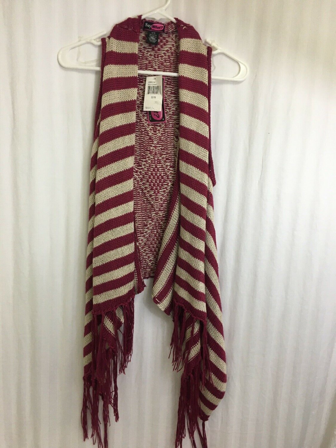 Say Whay Knit Vest Open Front Fringe Womens S/M NWT