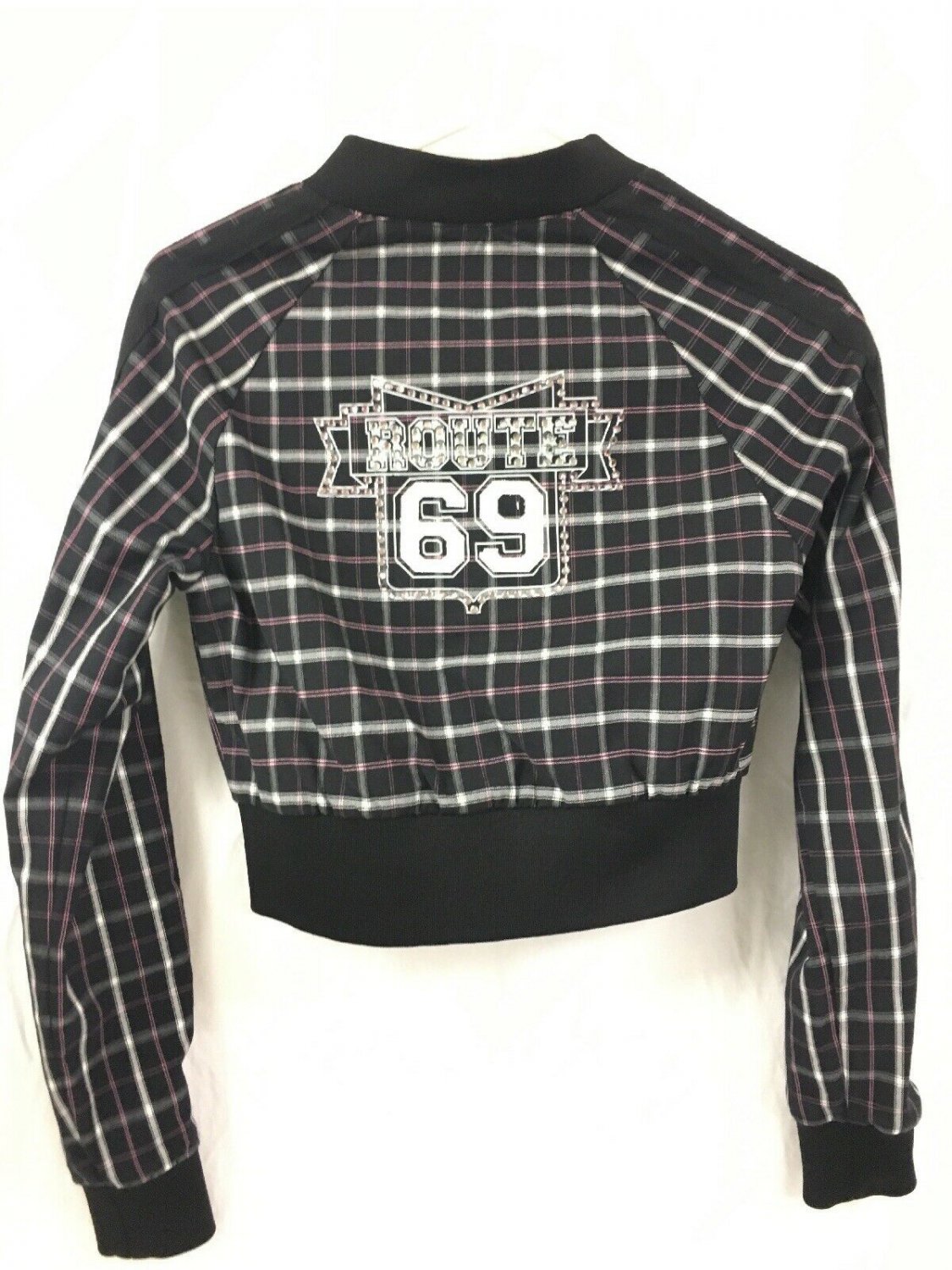 Wet Seal Cropped Jacket Womens Size Small Juniors Plaid ZIP With Bling Route 69