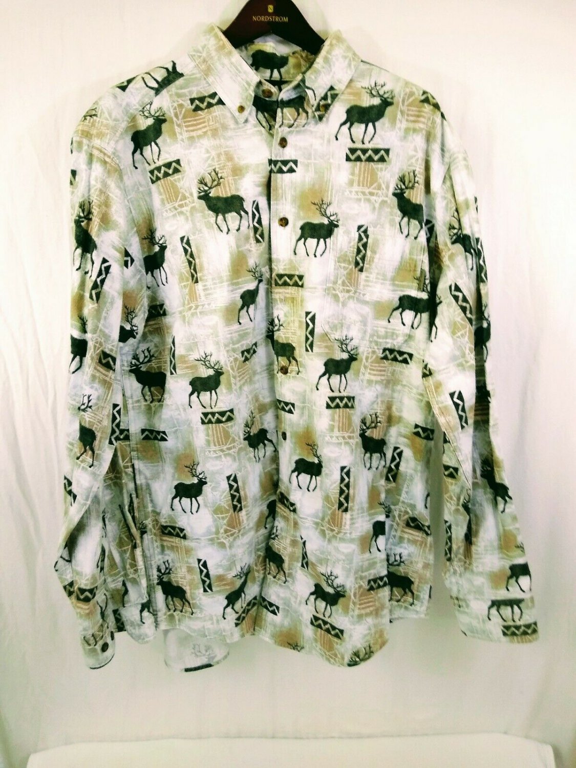 Woolrich Button Up Flannel Shirt Mens XL Shirt Elk Motif Cotton