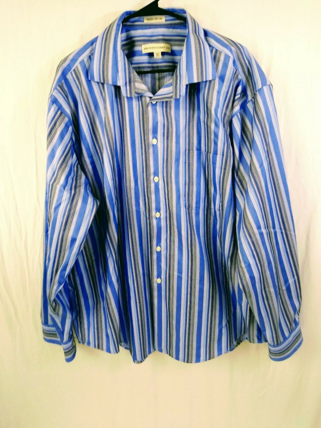 Pronto Uomo 100% Cotton Non Iron Mens Dress Shirt Size XXL Blue Striped