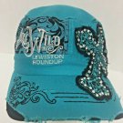 Shes Wild Lewiston Roundup Baseball Cap Teal Bling Cross Distressed Adjustable