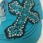 Shes Wild Lewiston Roundup Baseball Cap Teal Bling Cross Distressed Adjustable