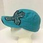 Shes Wild Lewiston Roundup Baseball Cap Teal Bling Cross Distressed Adjustable