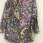 Dana Buchman Blouse Top Womens Size XL Paisly Multi Color Button Up 3/4 Sleeve