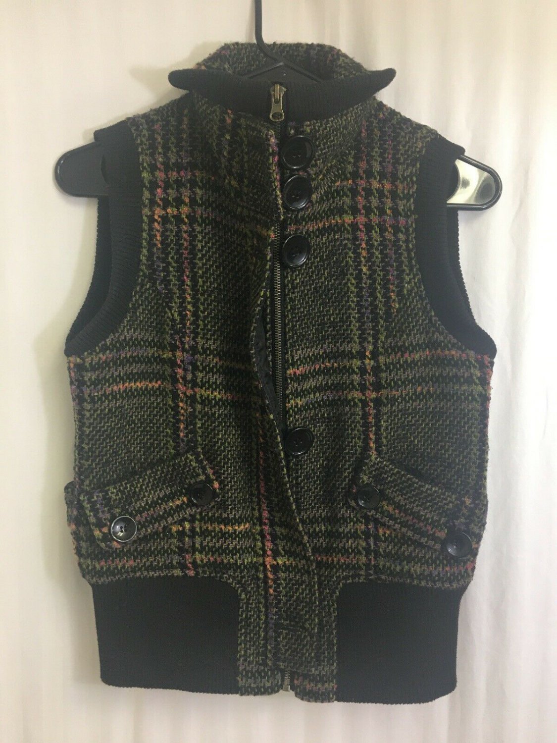 Daytrip Vest Womens Small Acrylic Wool Outerwear Warm Tweed Multi Color