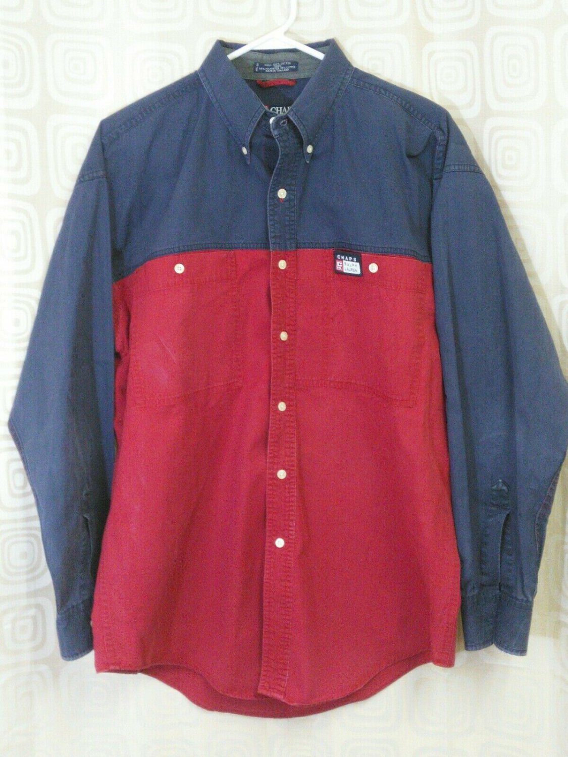 Vintage Chaps Ralph Lauren Red/Blue Block Button Long Sleeve Shirt Men's M 90&acirc;��s