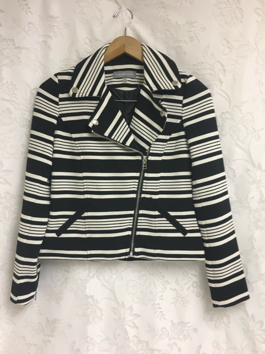 Bagatelle Jacket Stripe Blazer Jacket Womens XS Black White Stripe
